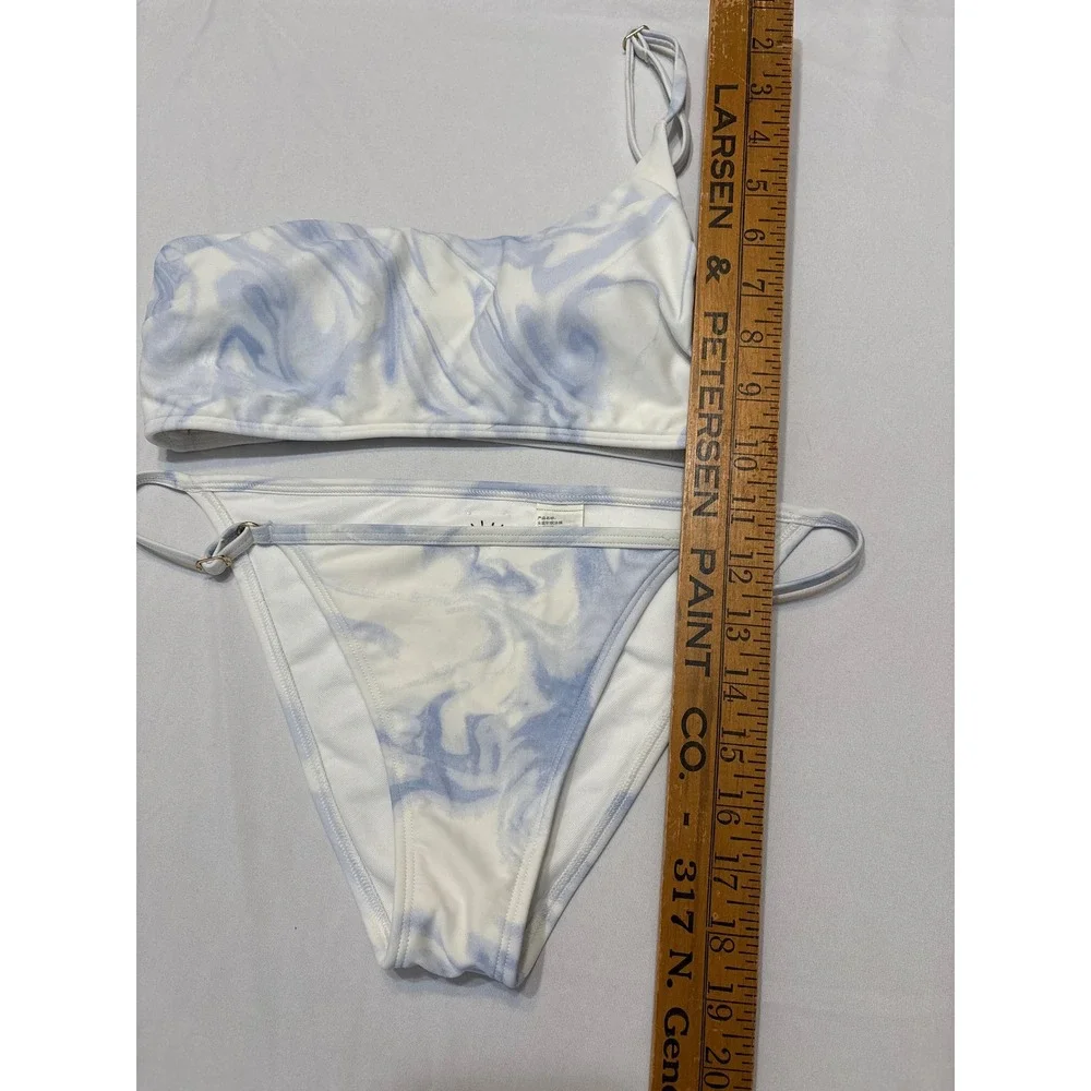 Hollister Swim Blue Marble One Shoulder Bikini Set Small Two Piece Swimsuit